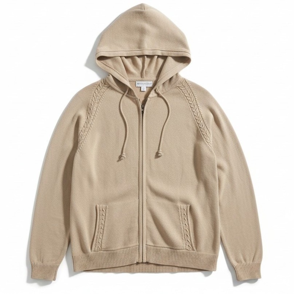 White Stag Tan Cable Knit Zip Up Hoodie Sweater Tan XL